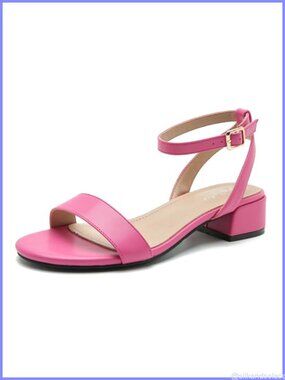 Women's Ankle Strap Sandals Low Block Heel Open Toe Dress Shoes with Buckle